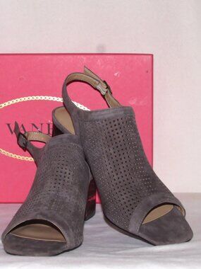 New Womens Ladies VANELI Grey Suede Open Booties Toe Shoes Heels 9.5 M Orig $195